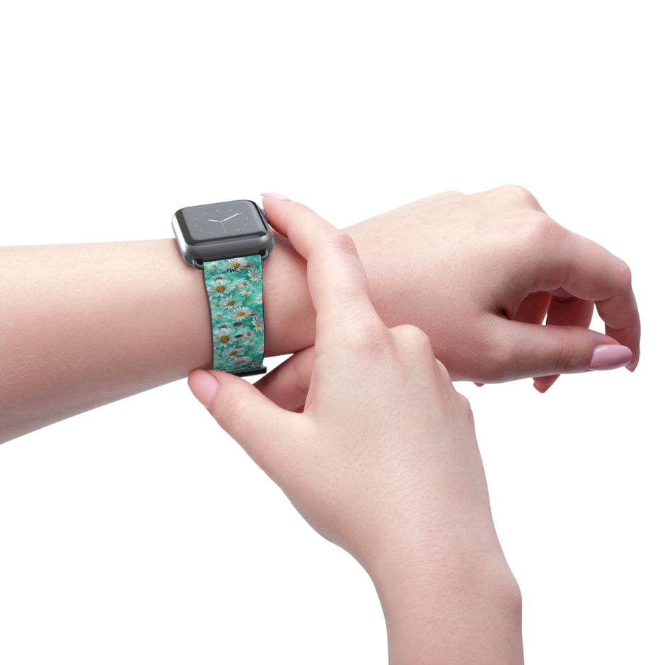 The Blue - Daisy Meadow Floral Apple Watch Band – Teal Daisy Apple Watch Strap