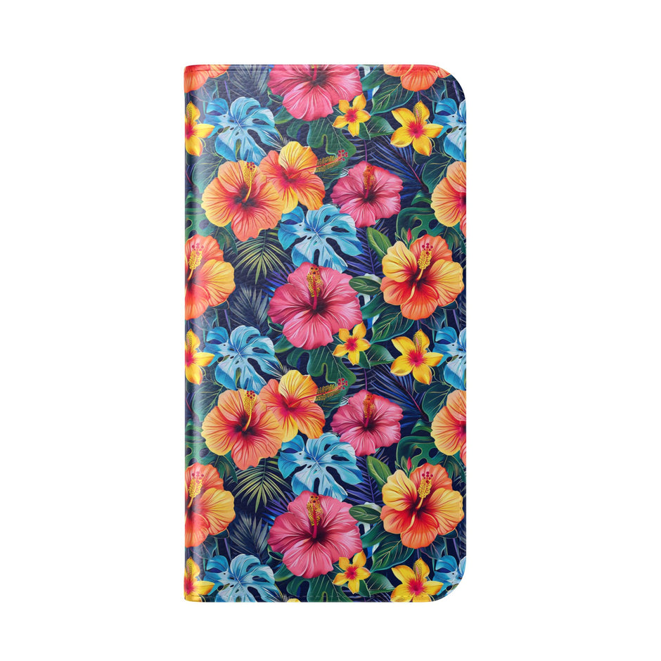 Tropical Hibiscus Flip Phone Case — Floral Wallet Flip Case with Card Slots