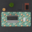 Teal Peony Desk Mat — Vintage Garden Mouse Pad Surface