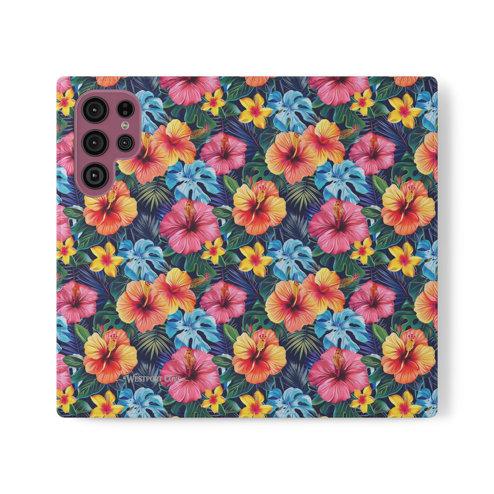 Tropical Hibiscus Flip Phone Case — Floral Wallet Flip Case with Card Slots