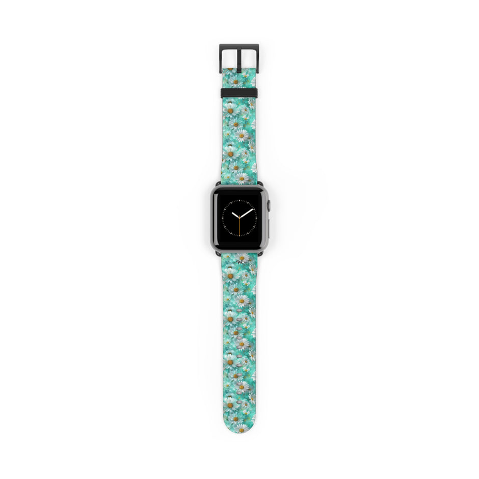 The Blue - Daisy Meadow Floral Apple Watch Band – Teal Daisy Apple Watch Strap