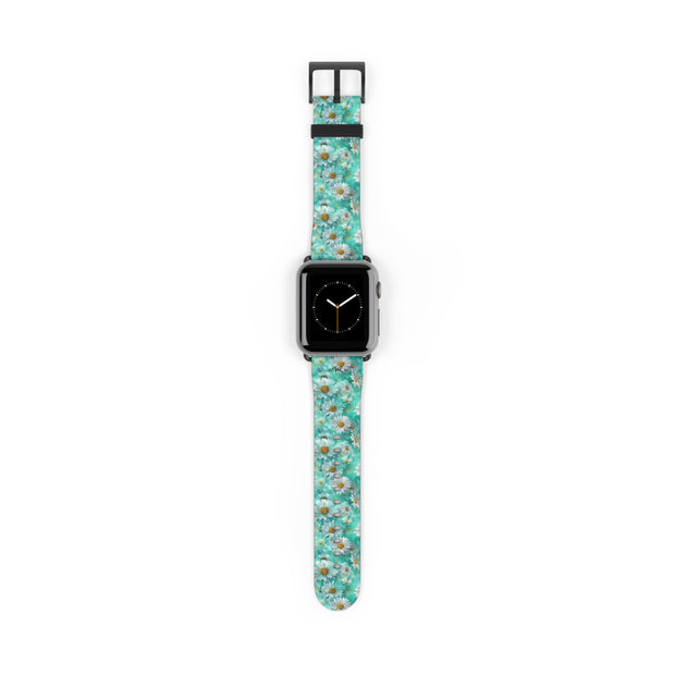 The Blue - Daisy Meadow Floral Apple Watch Band – Teal Daisy Apple Watch Strap