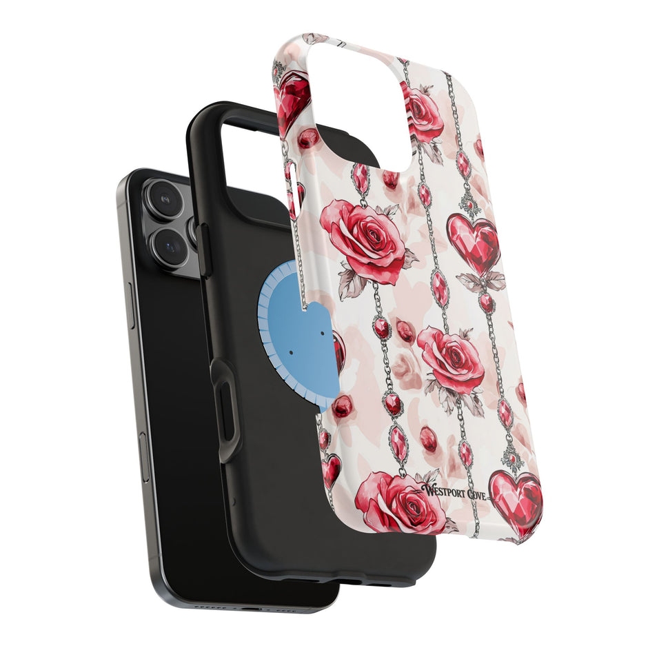 Vintage Roses & Heart Charms - Extreme Impact MagSafe Phone Case