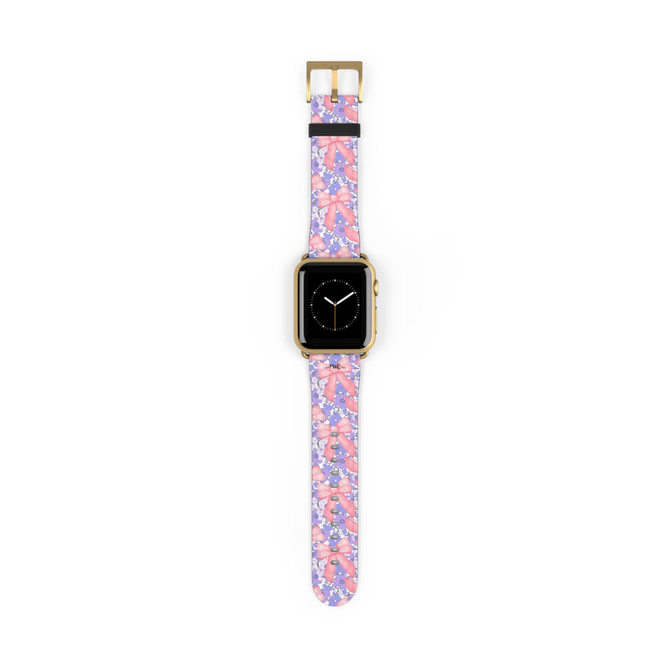 Bow Floral - Ribbon Pattern Apple Watch Band — Pastel Pink & Lavender Watch Strap