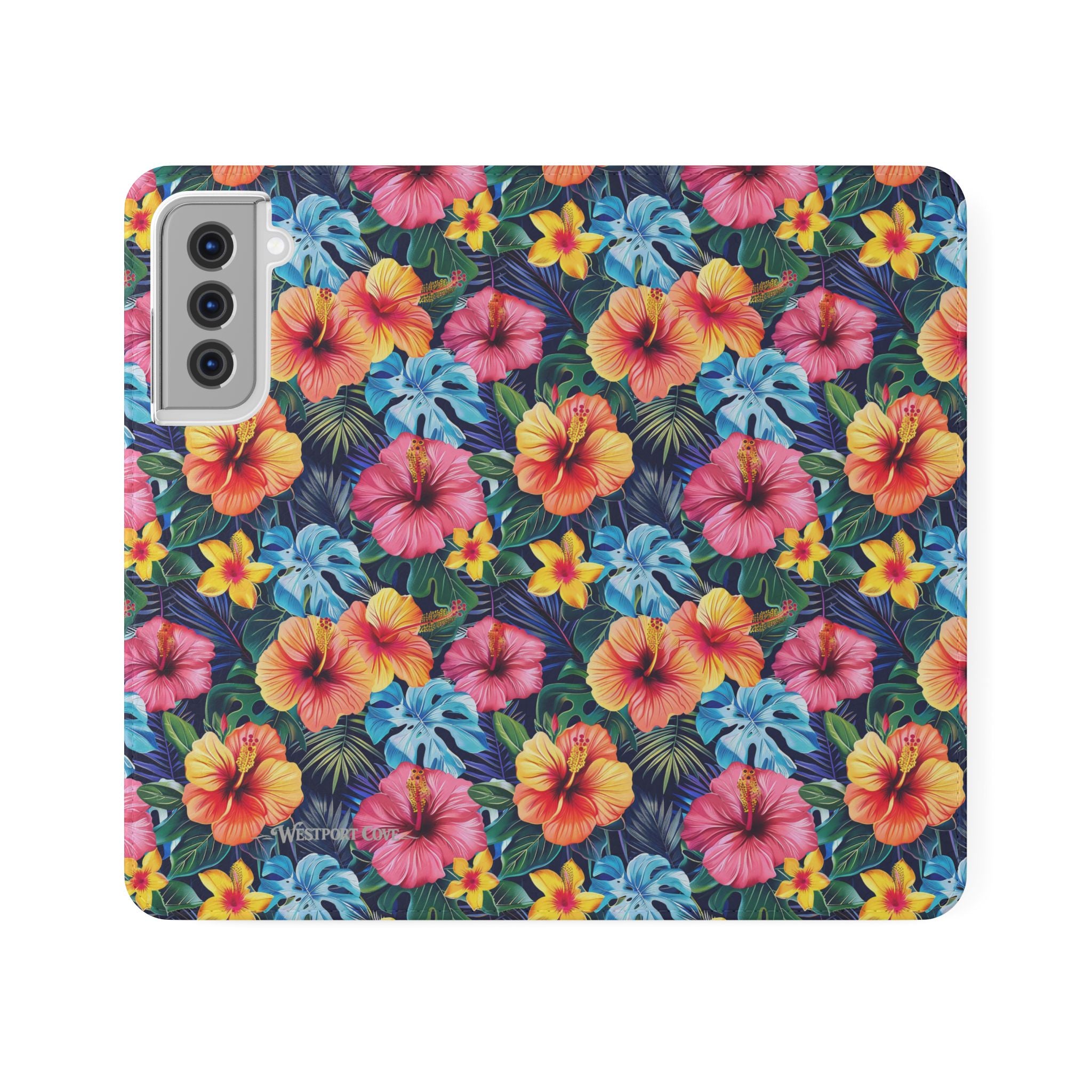 Tropical Hibiscus Flip Phone Case — Floral Wallet Flip Case with Card Slots