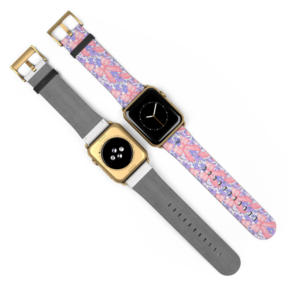 Bow Floral - Ribbon Pattern Apple Watch Band — Pastel Pink & Lavender Watch Strap