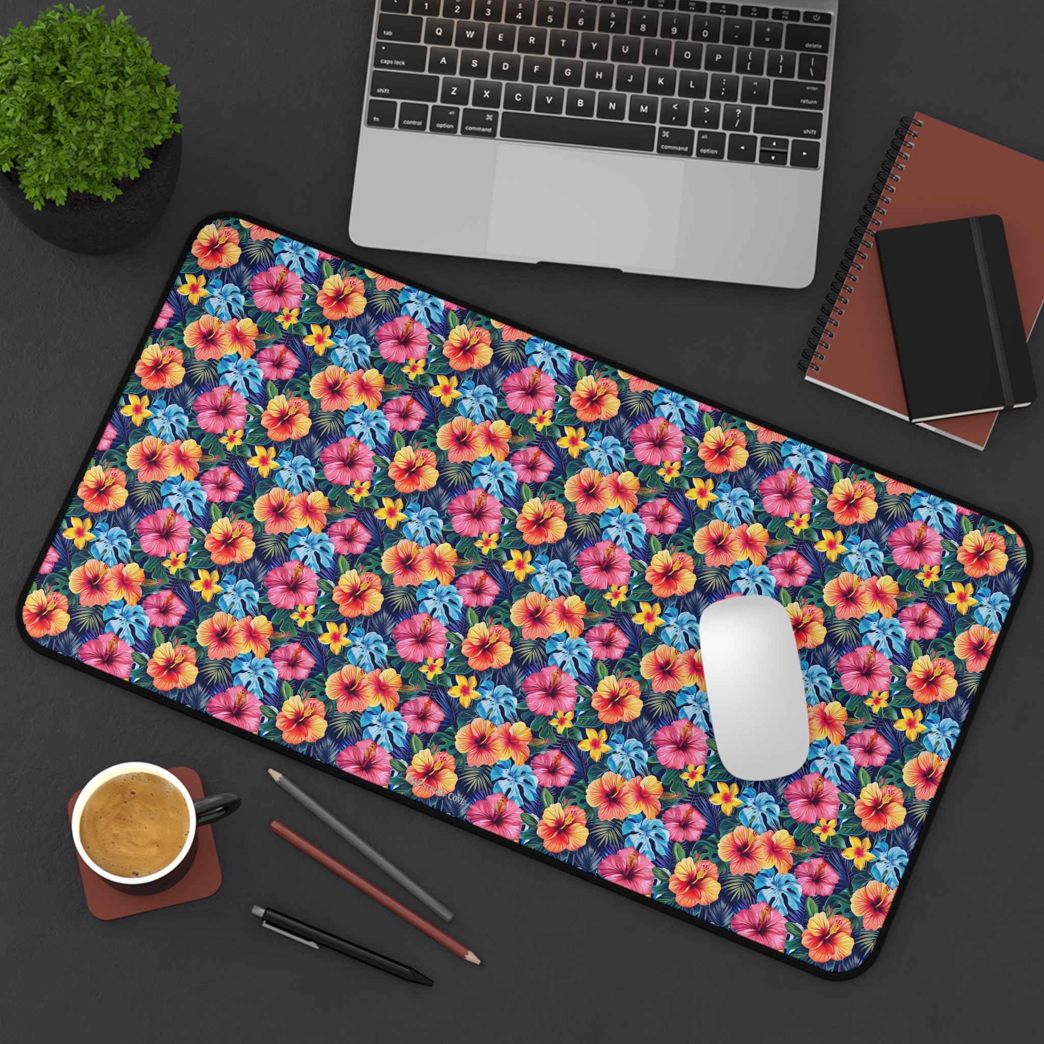 Floral Hibiscus Desk Mat — Vibrant Tropical Mousepad for Home Office
