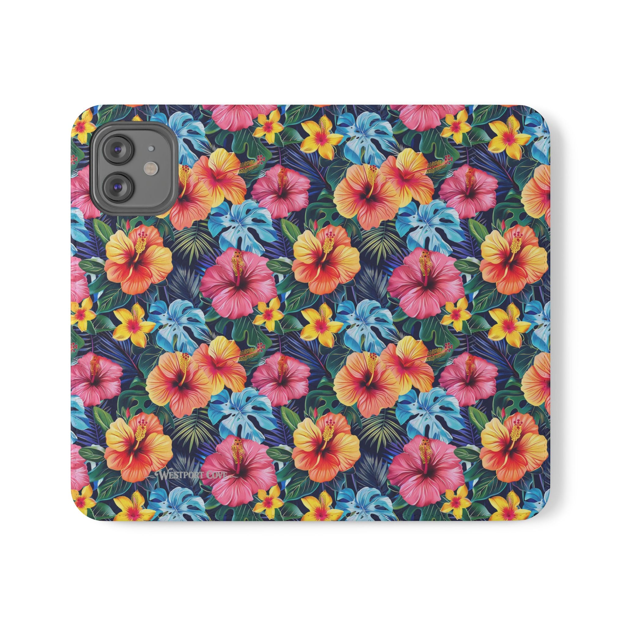Tropical Hibiscus Flip Phone Case — Floral Wallet Flip Case with Card Slots