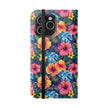 Tropical Hibiscus Flip Phone Case — Floral Wallet Flip Case with Card Slots