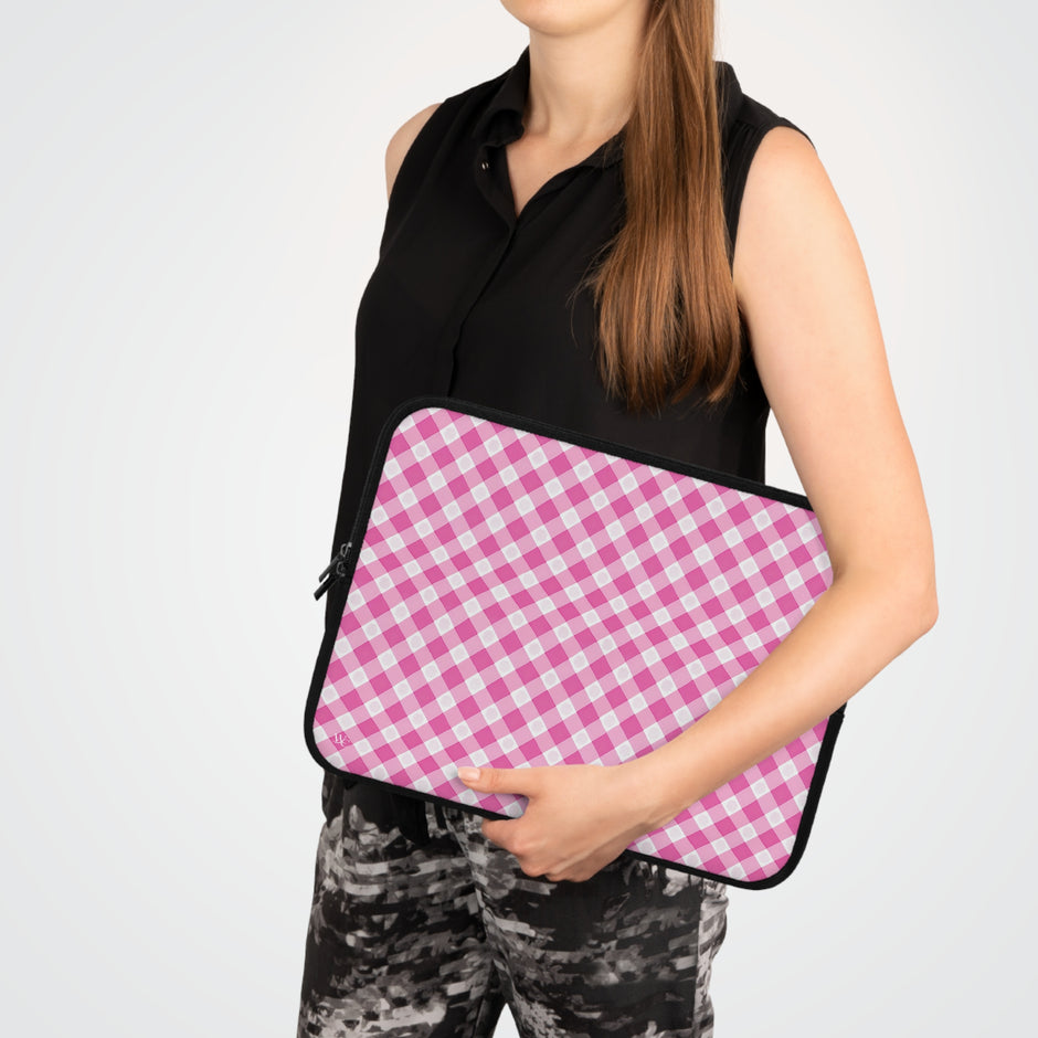 Pink Gingham Laptop Sleeve - Stylish Protection for Your Device