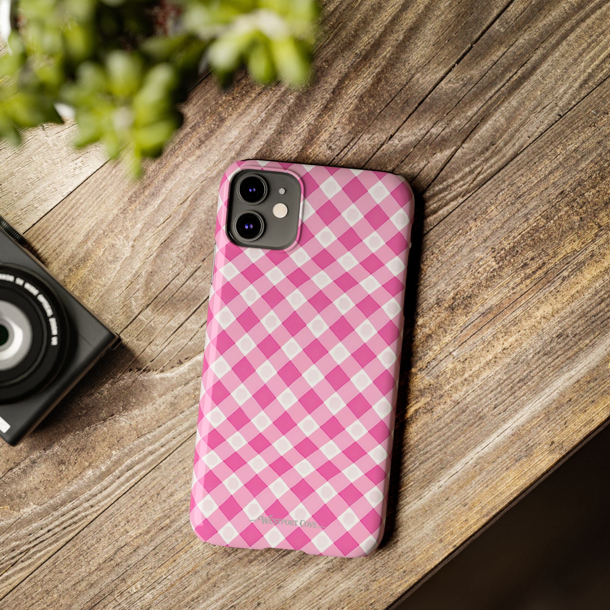 Pink Gingham - Essential Phone Case - Lightweight Protective Cover