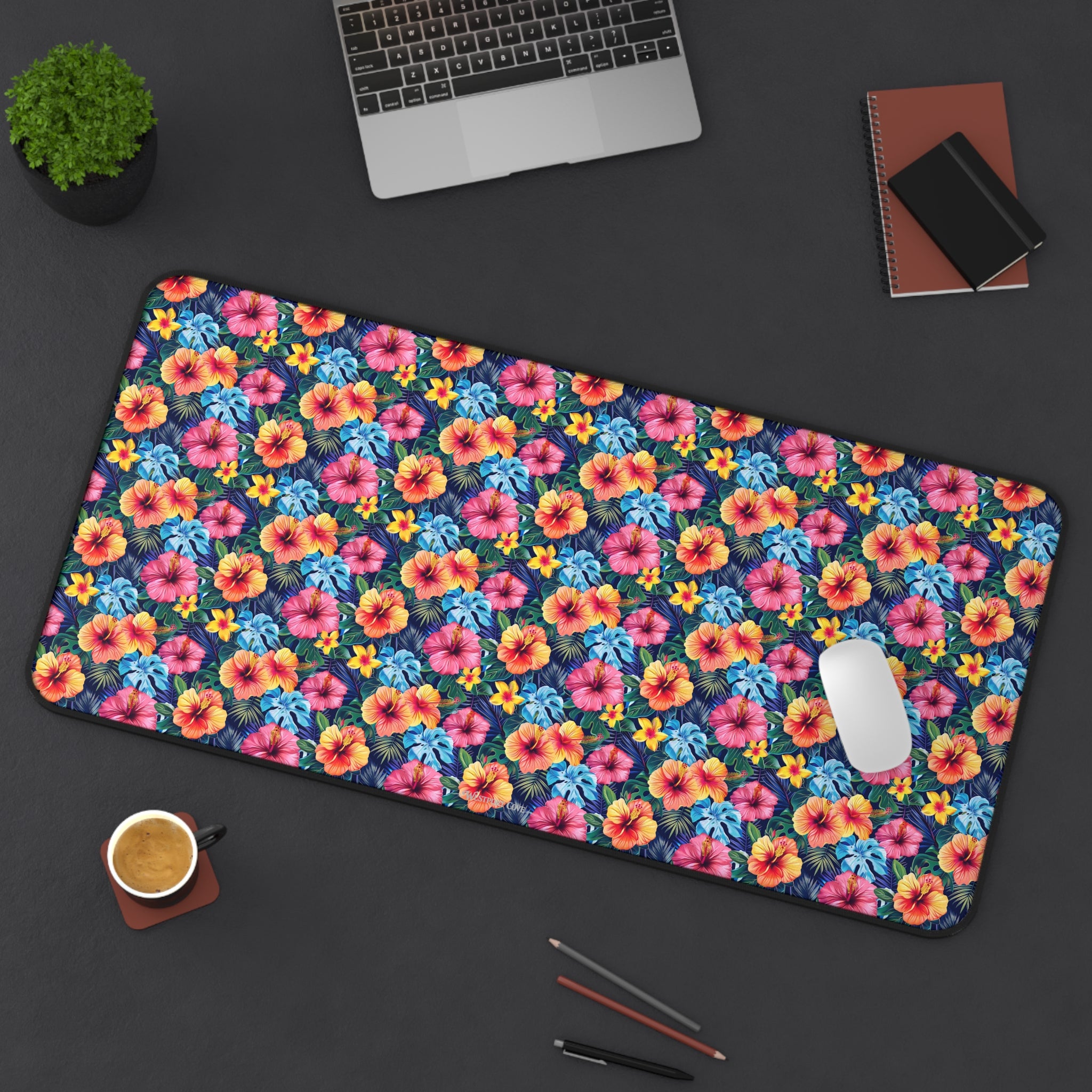 Floral Hibiscus Desk Mat — Vibrant Tropical Mousepad for Home Office