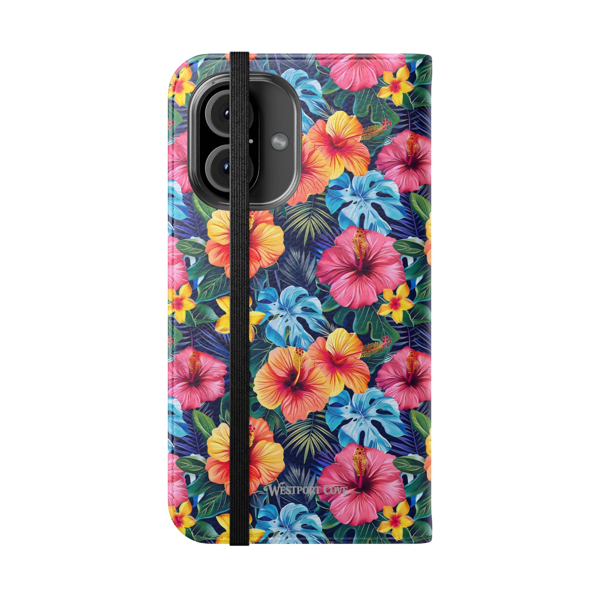 Tropical Hibiscus Flip Phone Case — Floral Wallet Flip Case with Card Slots