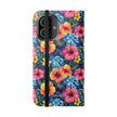 Tropical Hibiscus Flip Phone Case — Floral Wallet Flip Case with Card Slots