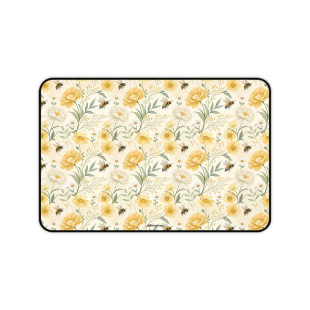 Bumble - Floral Yellow Rose Desk Mat — Vintage Garden Mousepad for Home Office