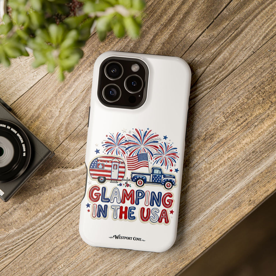 Glamping in the USA - Patriotic Camping Extreme Impact MagSafe Phone Case