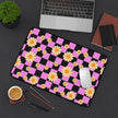 Daisy Checkerboard Desk Mat — Pink & Black Floral Mouse Desk Pad