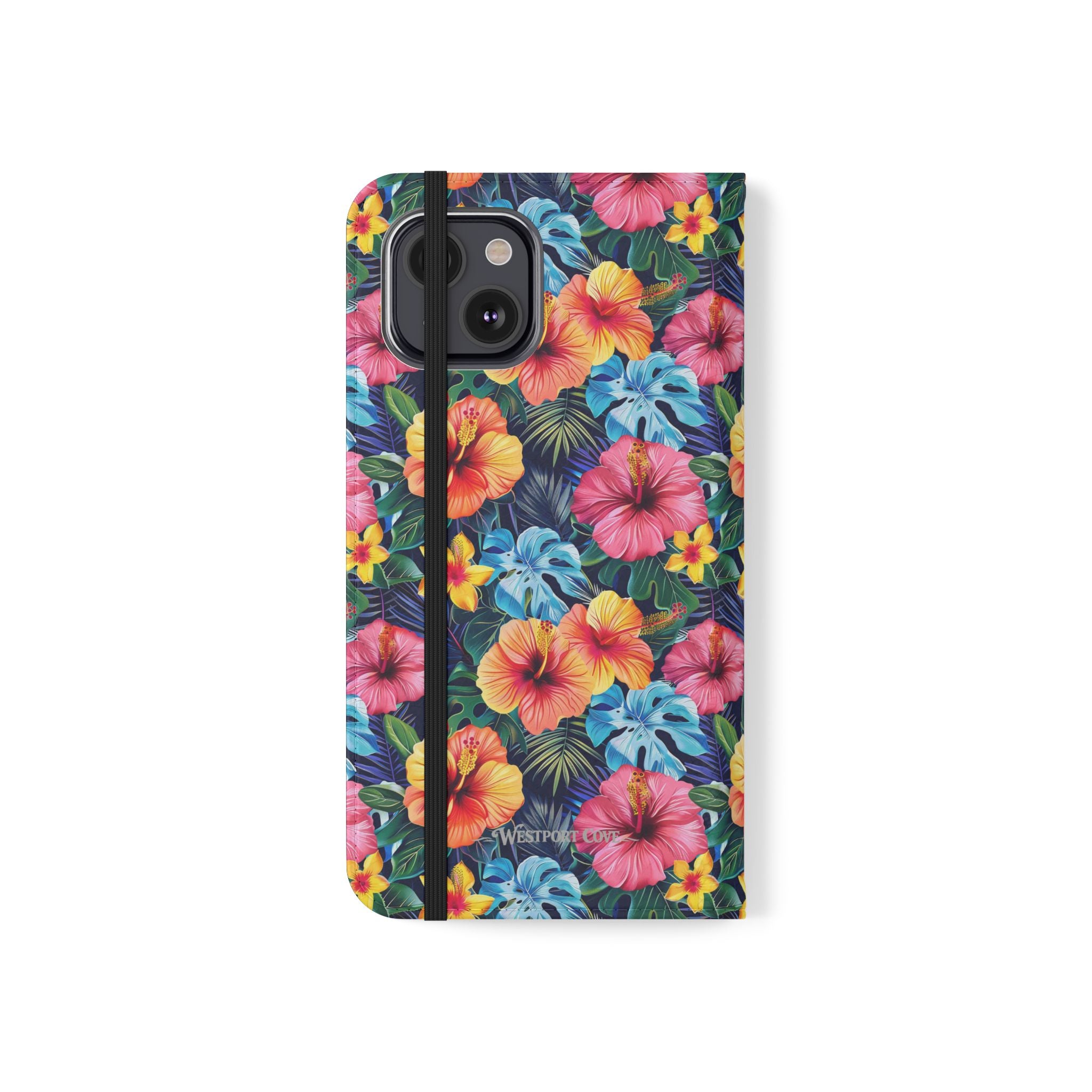Tropical Hibiscus Flip Phone Case — Floral Wallet Flip Case with Card Slots