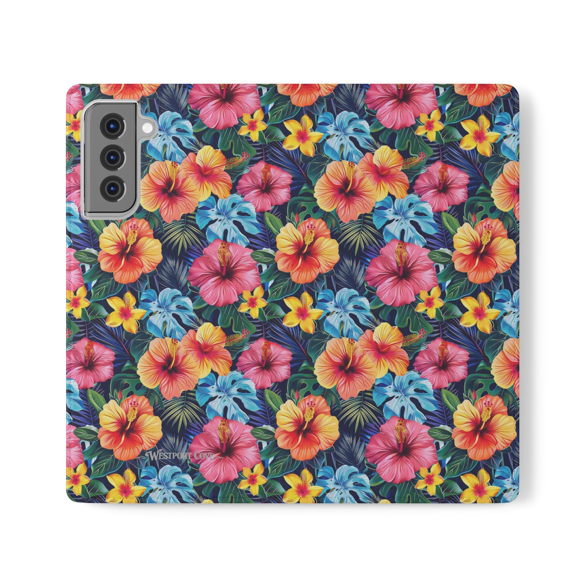 Tropical Hibiscus Flip Phone Case — Floral Wallet Flip Case with Card Slots