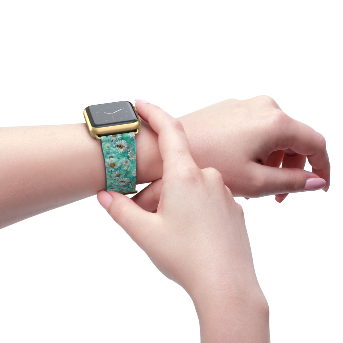 The Blue - Daisy Meadow Floral Apple Watch Band – Teal Daisy Apple Watch Strap