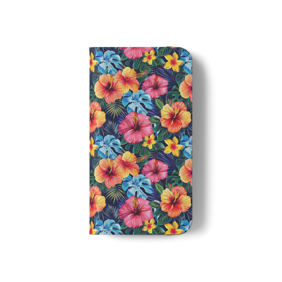 Tropical Hibiscus Flip Phone Case — Floral Wallet Flip Case with Card Slots