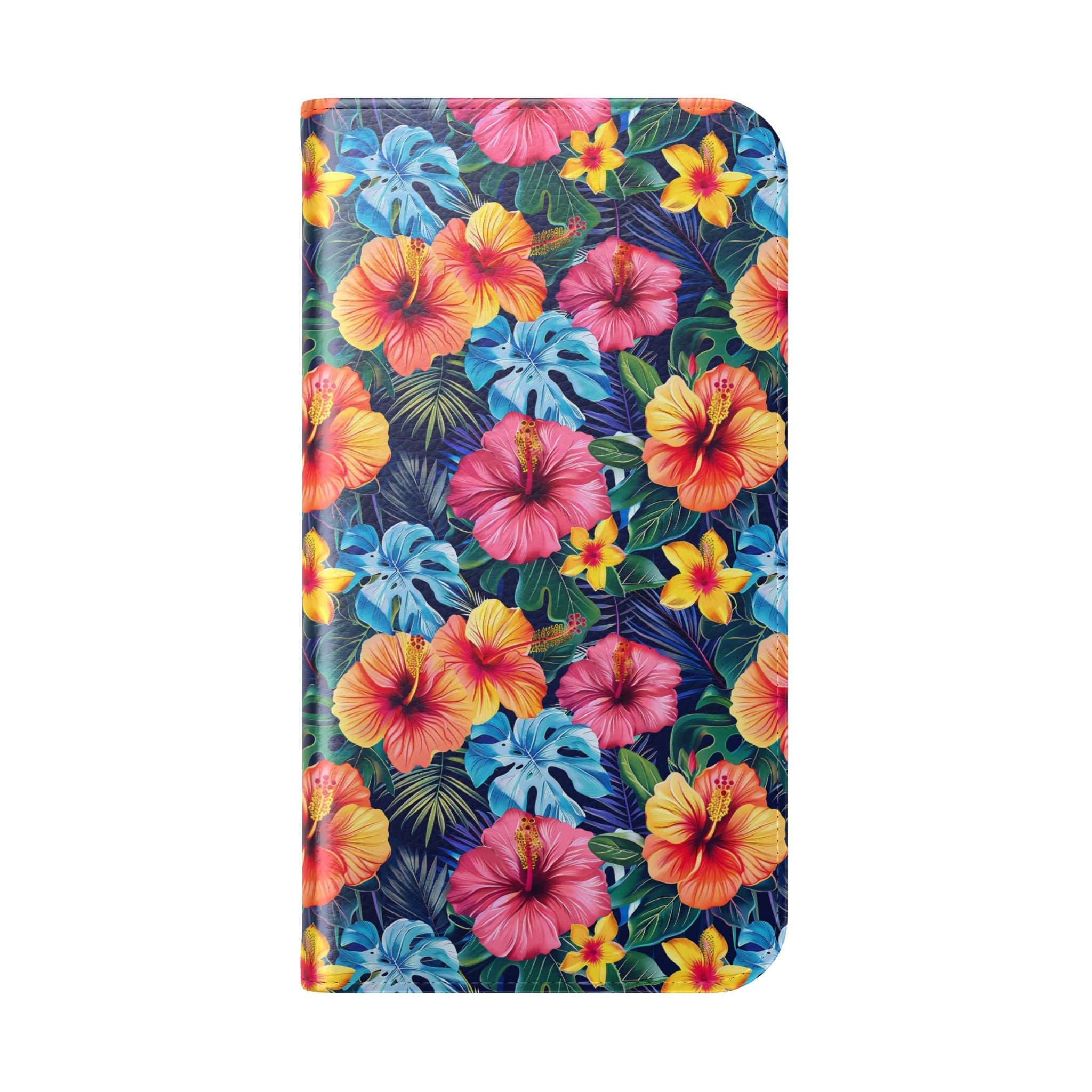 Tropical Hibiscus Flip Phone Case — Floral Wallet Flip Case with Card Slots