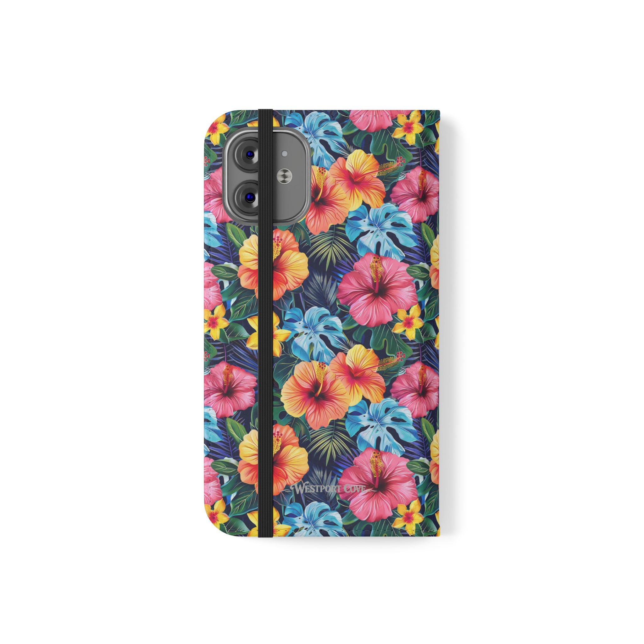 Tropical Hibiscus Flip Phone Case — Floral Wallet Flip Case with Card Slots