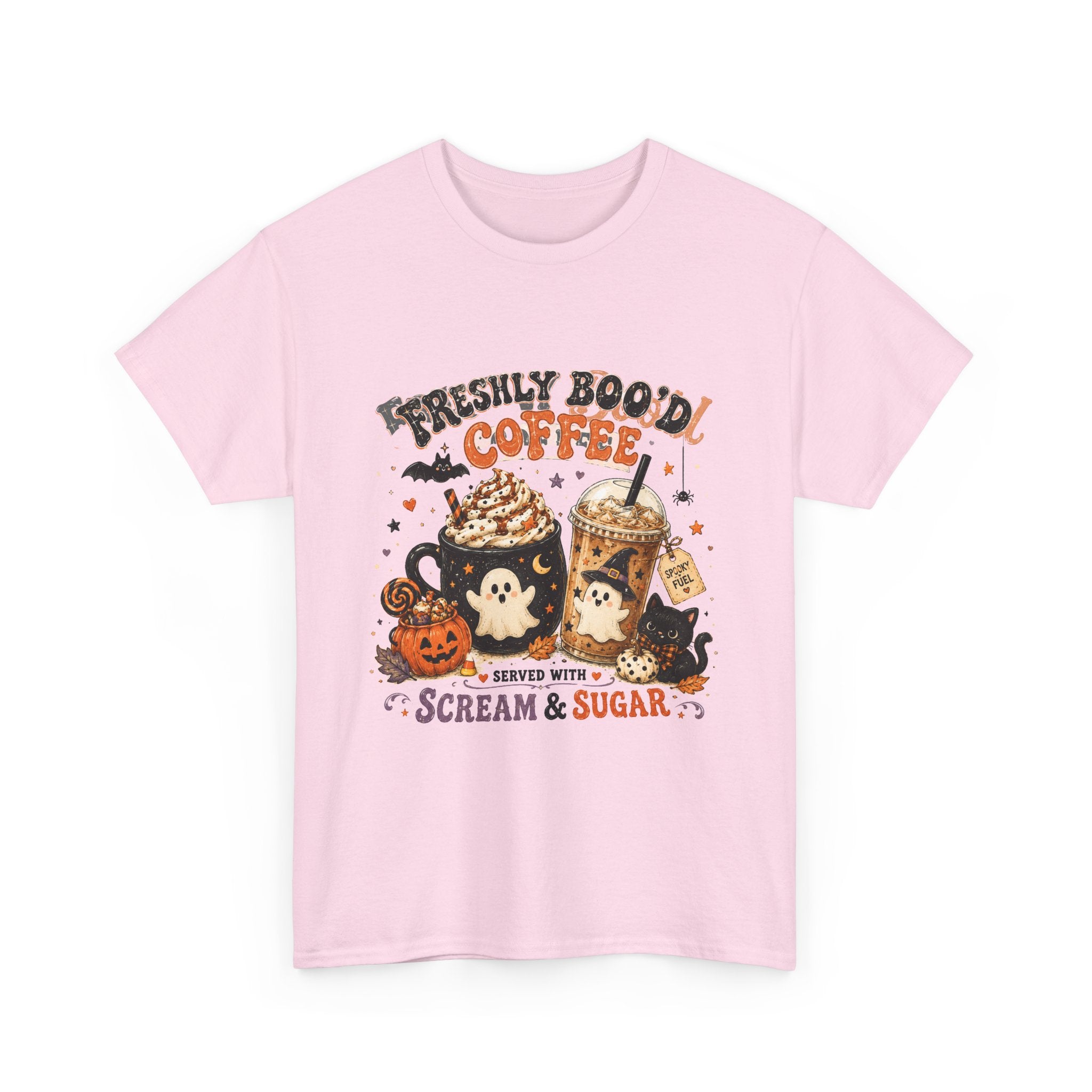 Halloween Coffee Tee — “Freshly Boo’d Coffee: Served with Scream & Sugar”