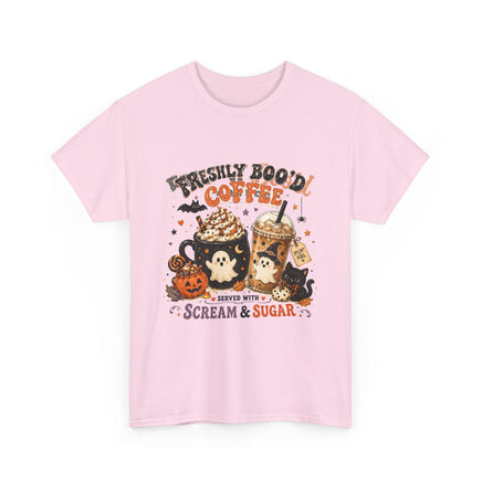 Halloween Coffee Tee — “Freshly Boo’d Coffee: Served with Scream & Sugar” - Westport Cove