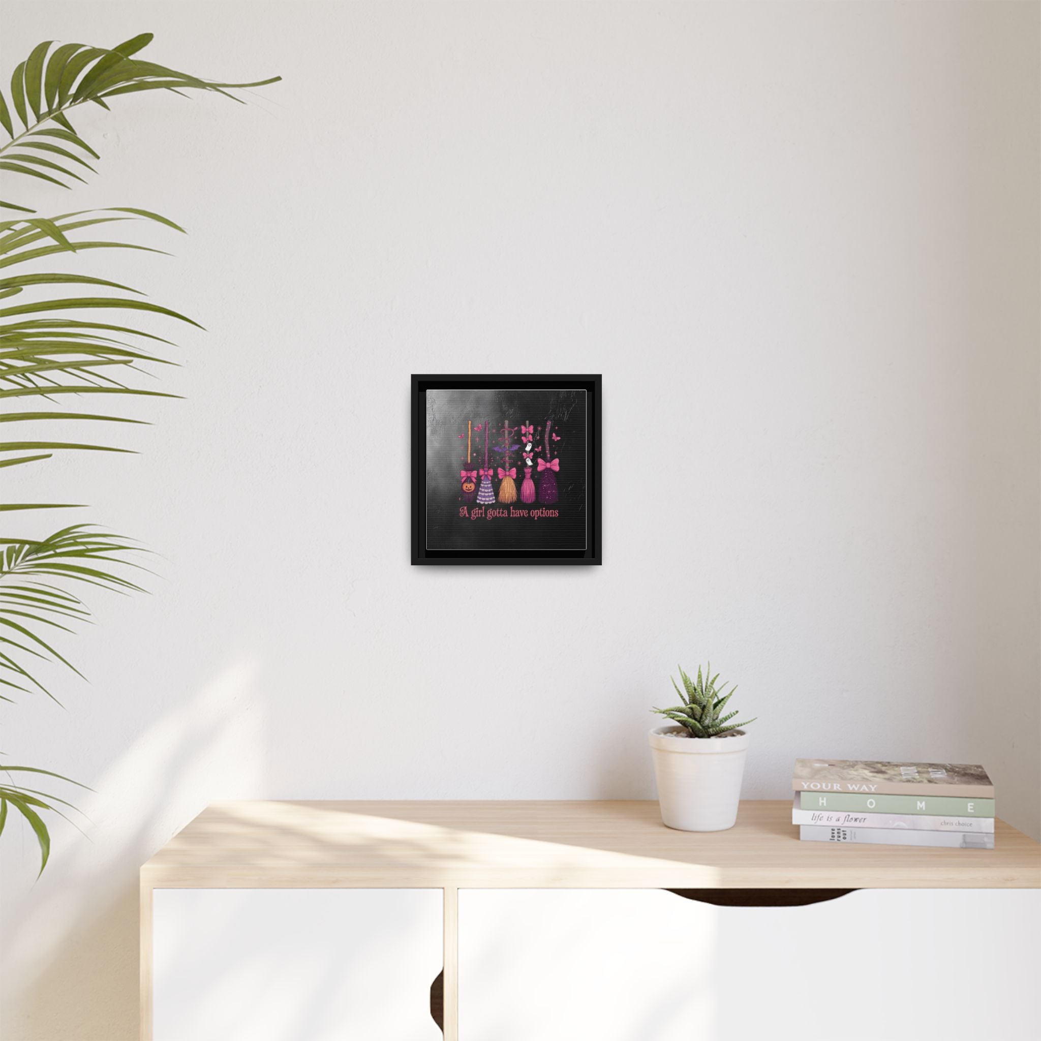 Halloween Broom Canvas Print — “A Girl Gotta Have Options” Framed Wall Art