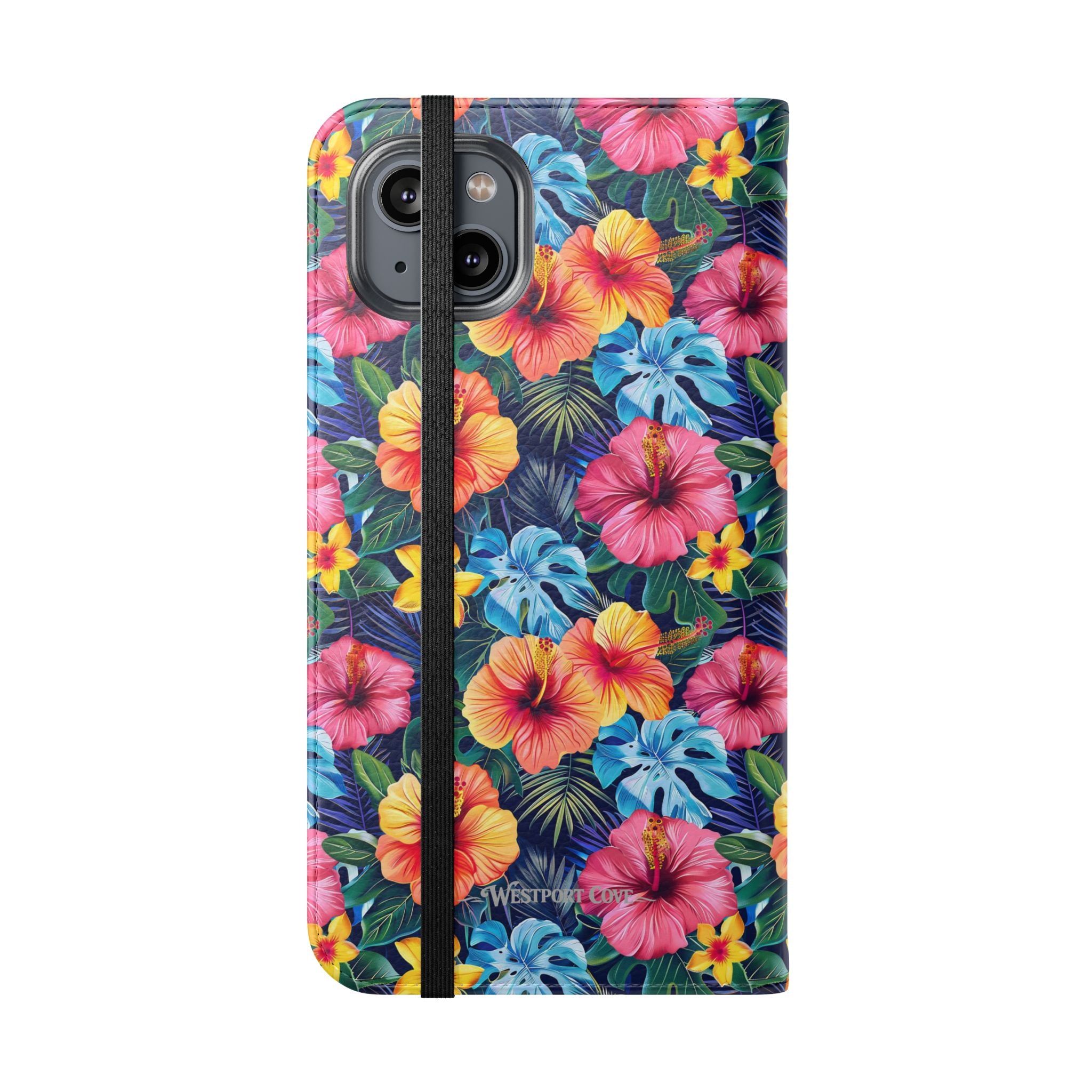 Tropical Hibiscus Flip Phone Case — Floral Wallet Flip Case with Card Slots