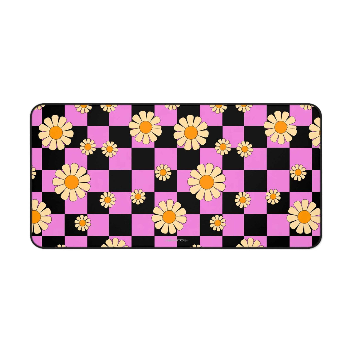 Daisy Checkerboard Desk Mat — Pink & Black Floral Mouse Desk Pad