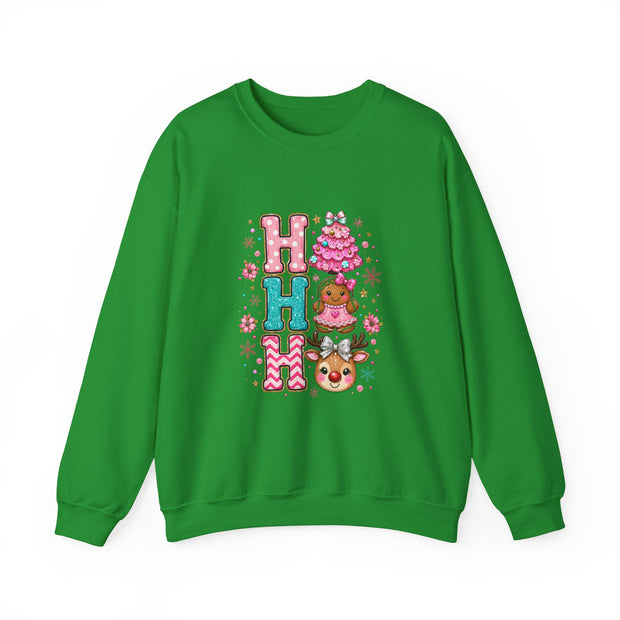 Holiday 'HO HO HO' Cute Reindeer & Gingerbread Crewneck Sweatshirt
