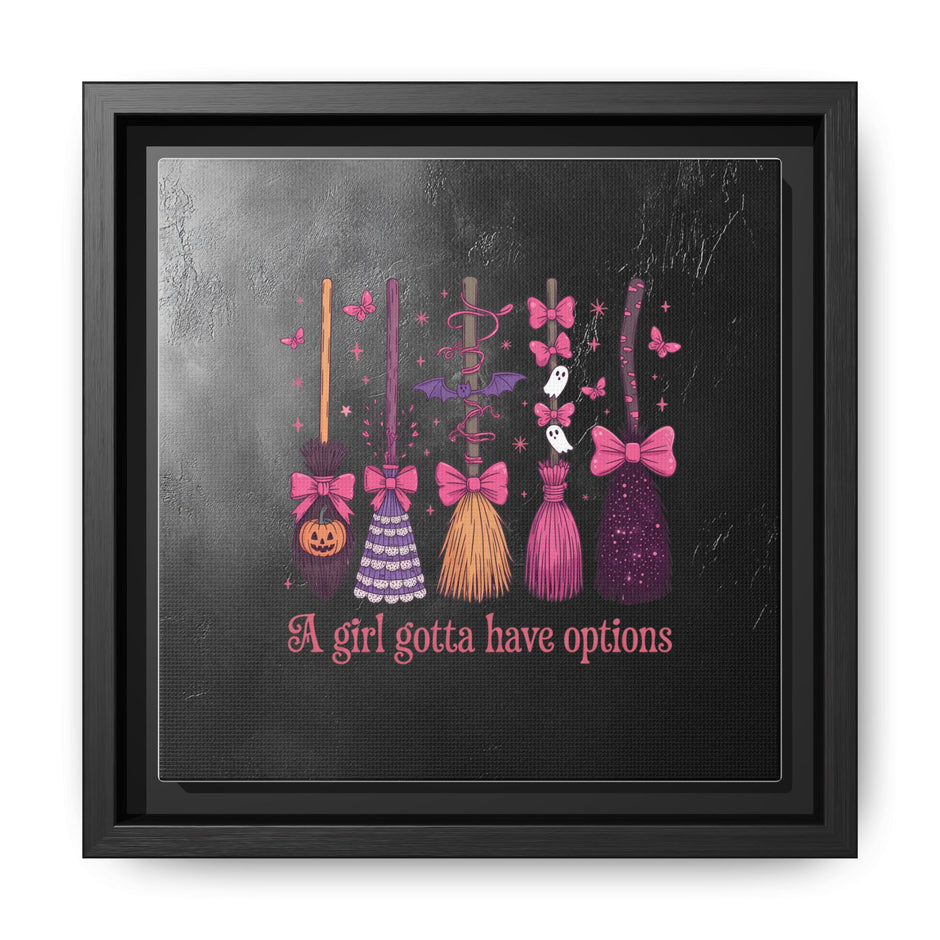 Halloween Broom Canvas Print — “A Girl Gotta Have Options” Framed Wall Art