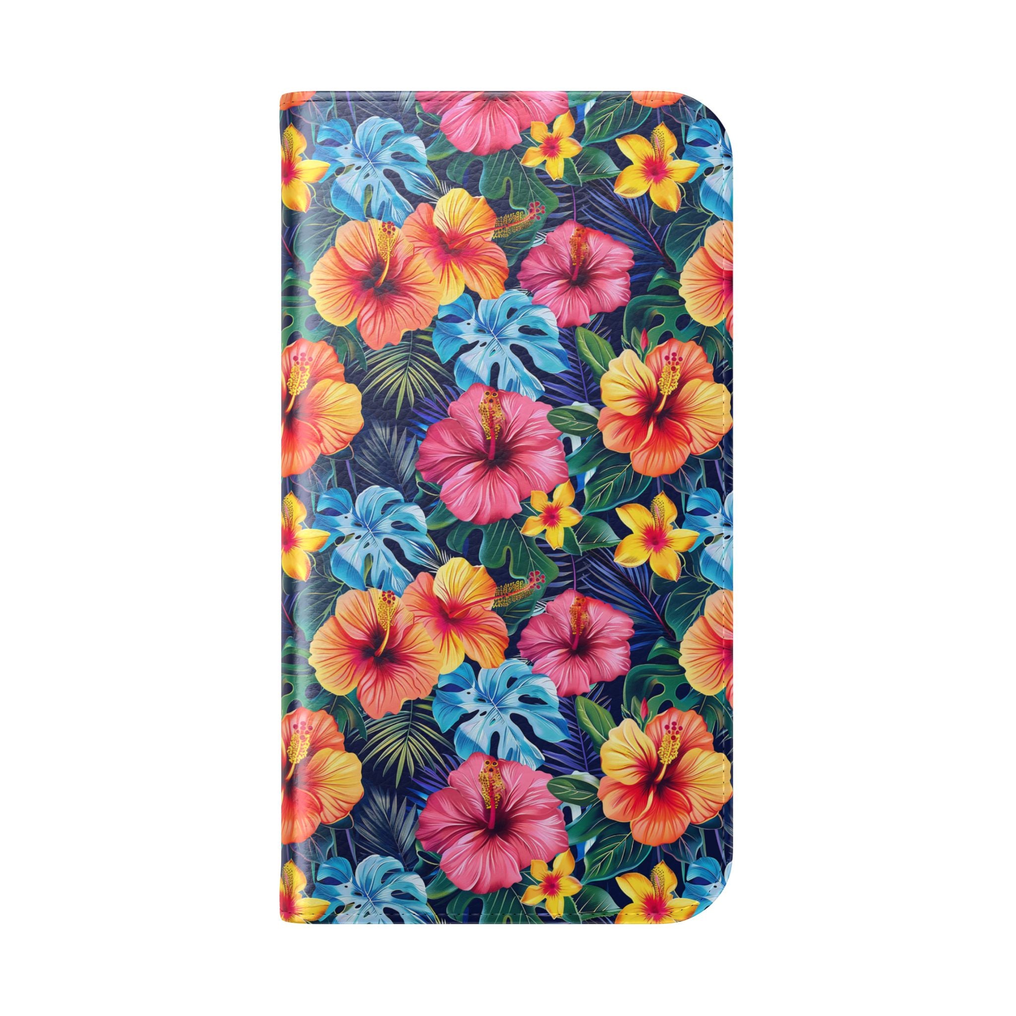 Tropical Hibiscus Flip Phone Case — Floral Wallet Flip Case with Card Slots