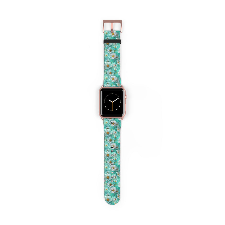 The Blue - Daisy Meadow Floral Apple Watch Band – Teal Daisy Apple Watch Strap