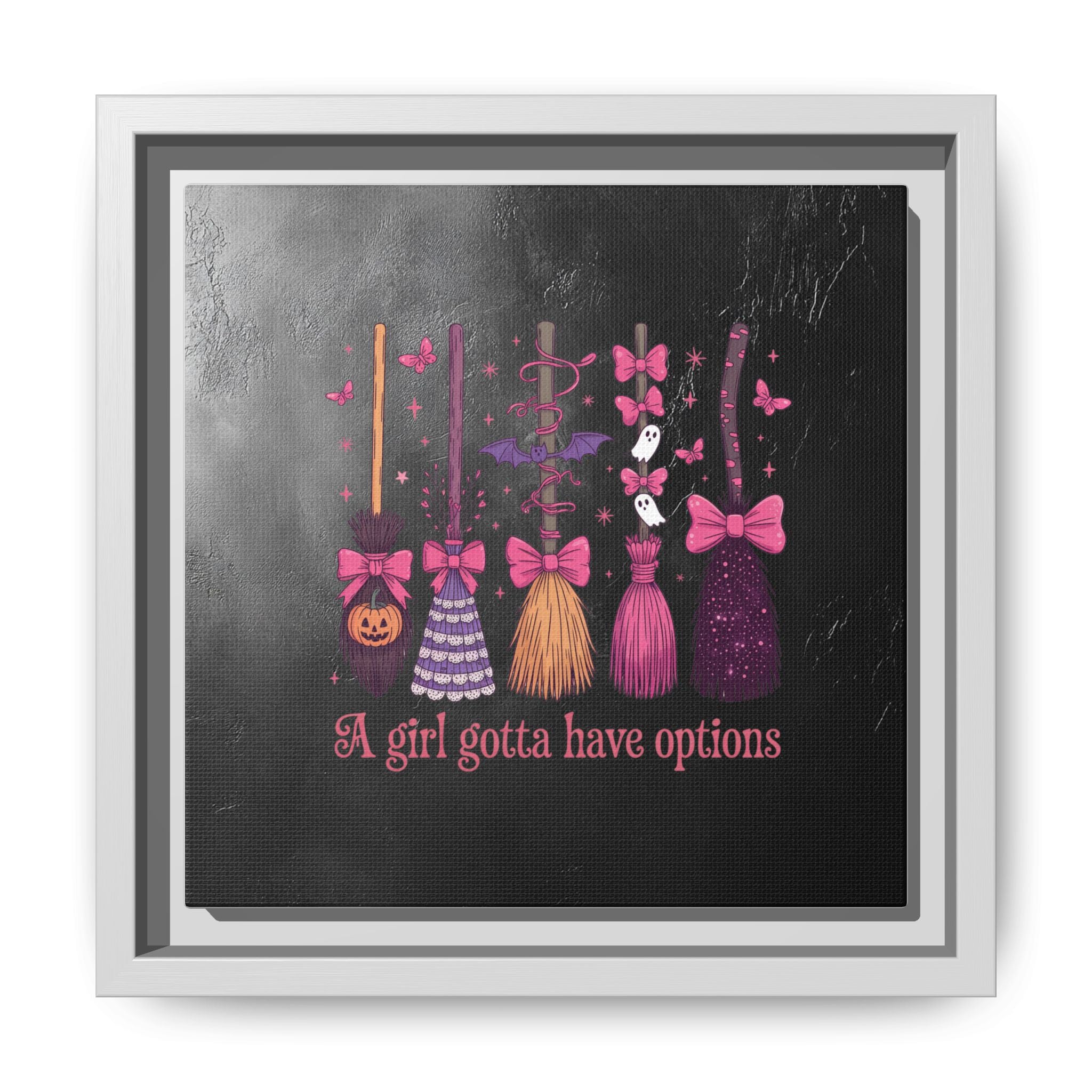 Halloween Broom Canvas Print — “A Girl Gotta Have Options” Framed Wall Art