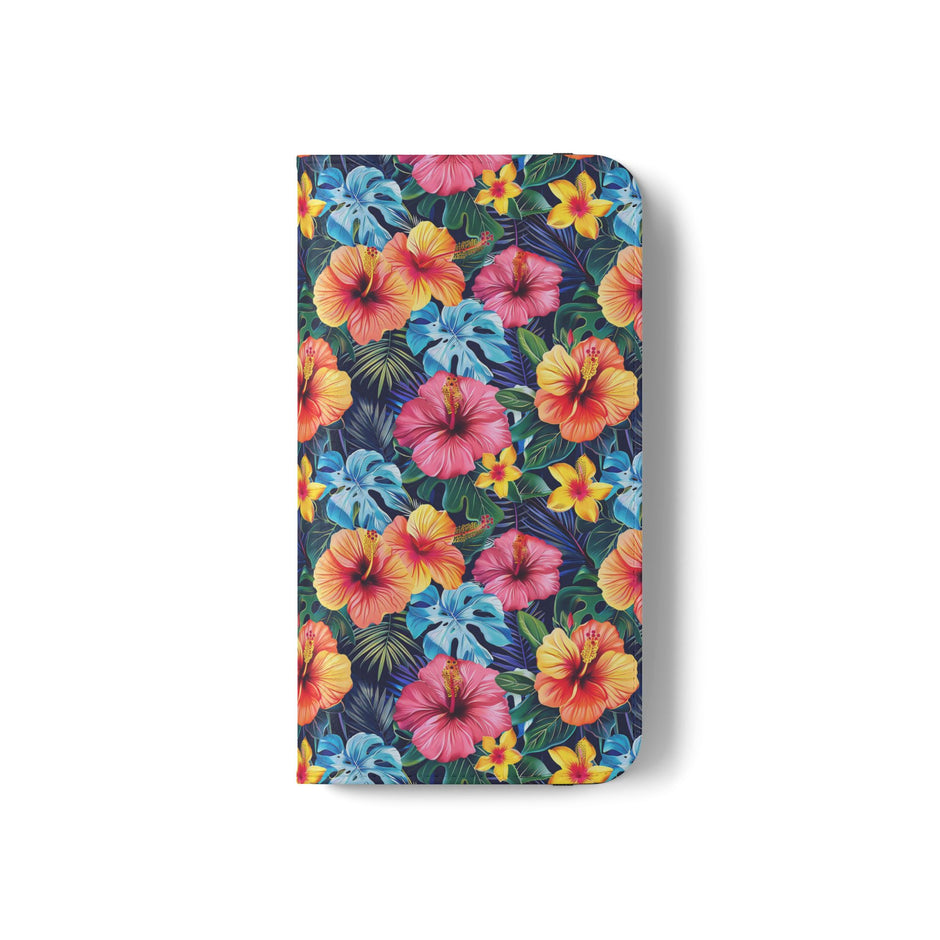 Tropical Hibiscus Flip Phone Case — Floral Wallet Flip Case with Card Slots