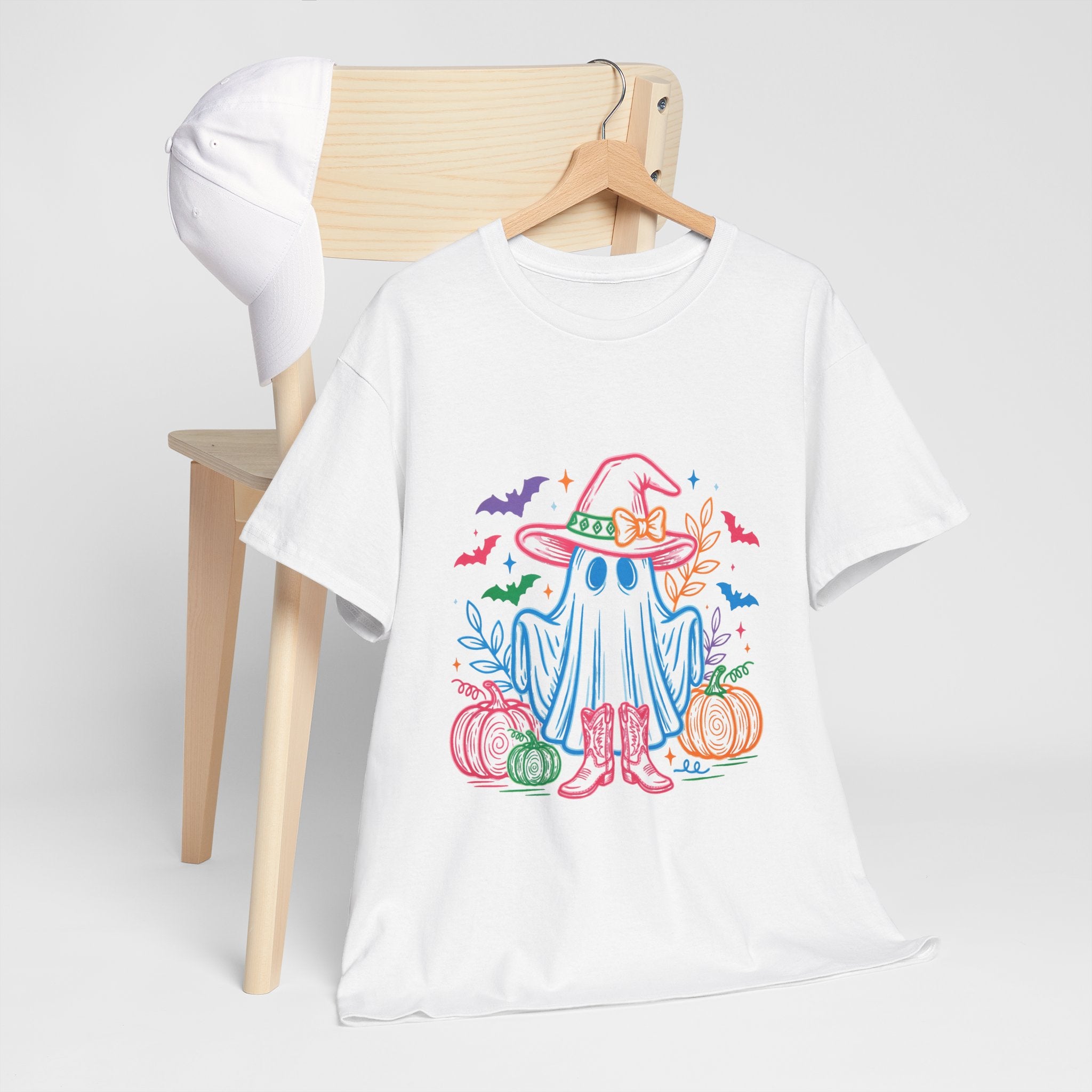 Halloween Ghost Tee — Cute Witch Hat & Pumpkins