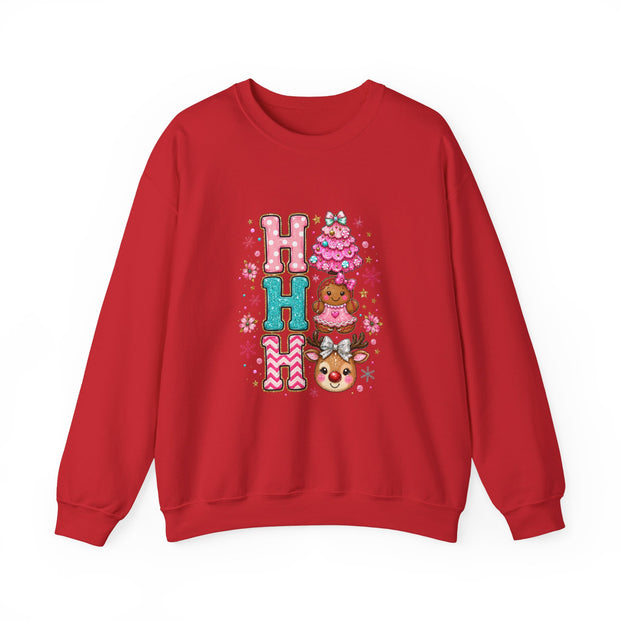 Holiday 'HO HO HO' Cute Reindeer & Gingerbread Crewneck Sweatshirt