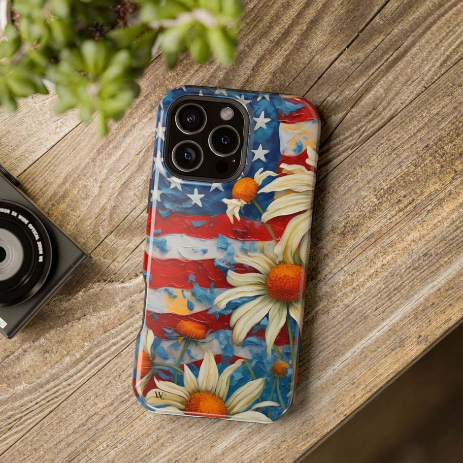 Patriotic Daisy - American Flag  - Extreme Impact MagSafe Phone Case