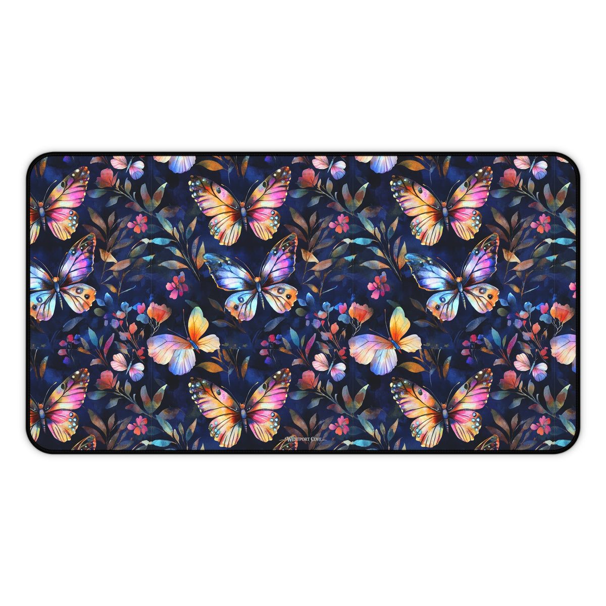 Dark Flutterby Desk Mat — Dark Watercolor Garden Mouse Pad