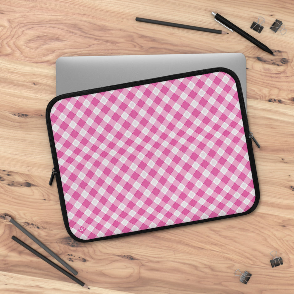 Pink Gingham Laptop Sleeve - Stylish Protection for Your Device