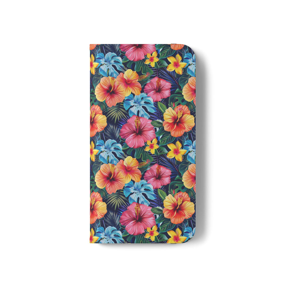 Tropical Hibiscus Flip Phone Case — Floral Wallet Flip Case with Card Slots