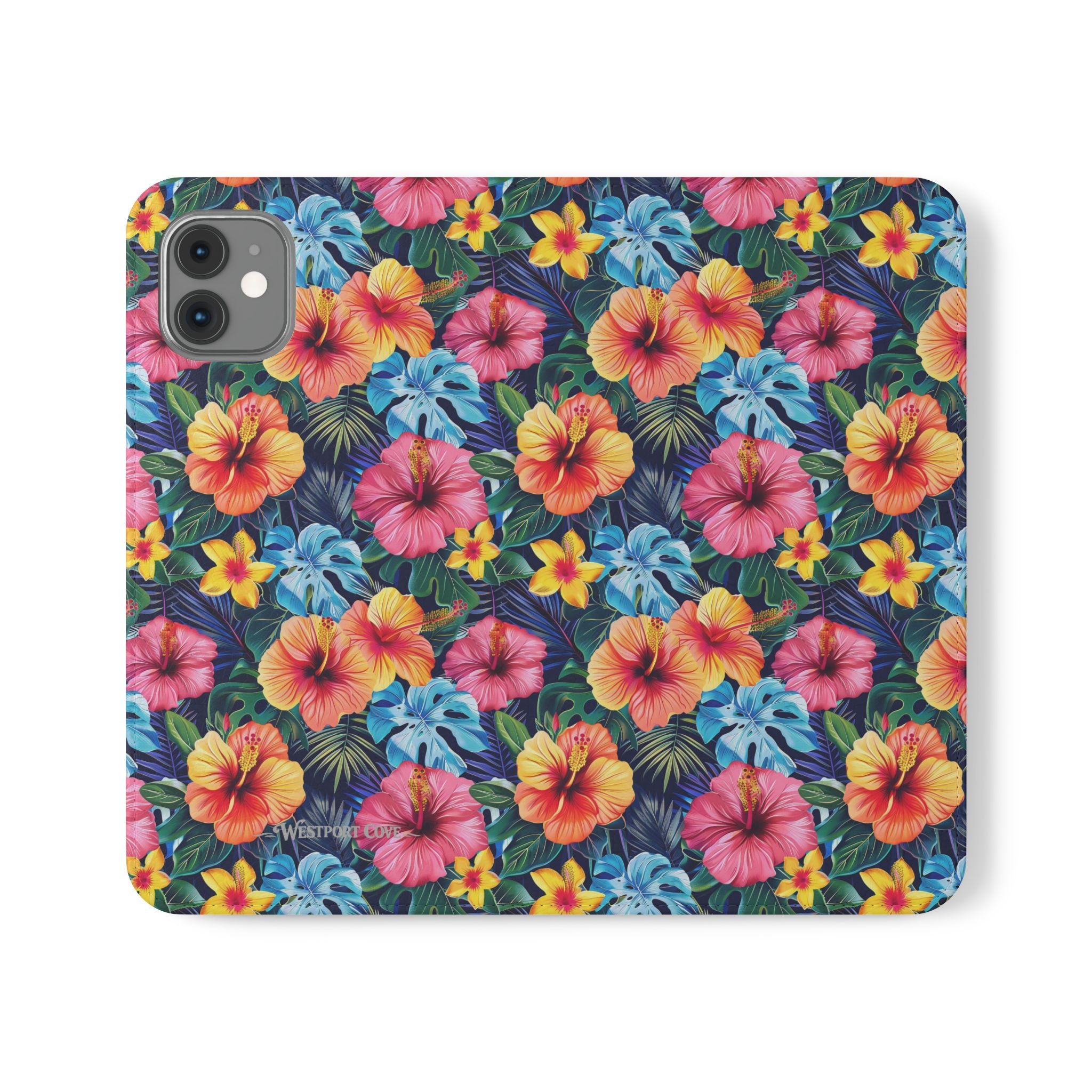 Tropical Hibiscus Flip Phone Case — Floral Wallet Flip Case with Card Slots
