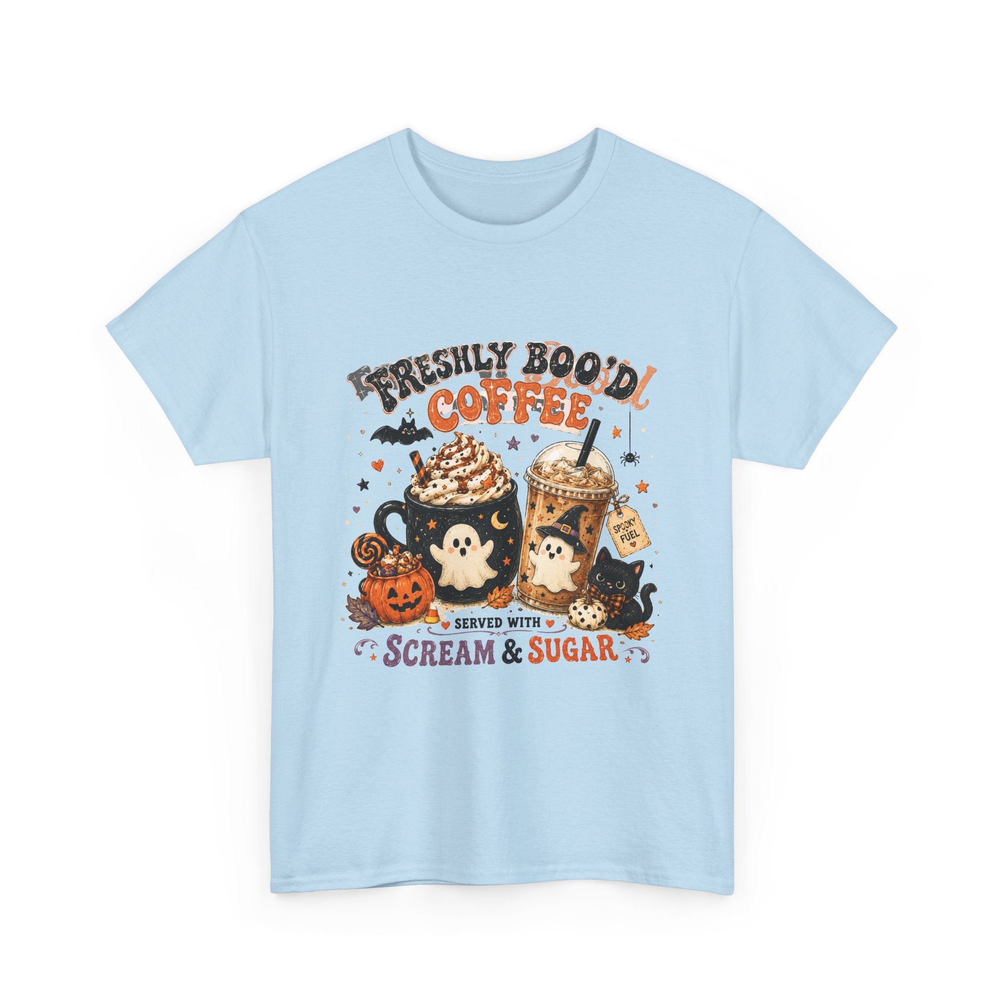 Halloween Coffee Tee — “Freshly Boo’d Coffee: Served with Scream & Sugar”
