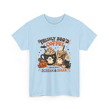 Halloween Coffee Tee — “Freshly Boo’d Coffee: Served with Scream & Sugar” - Westport Cove