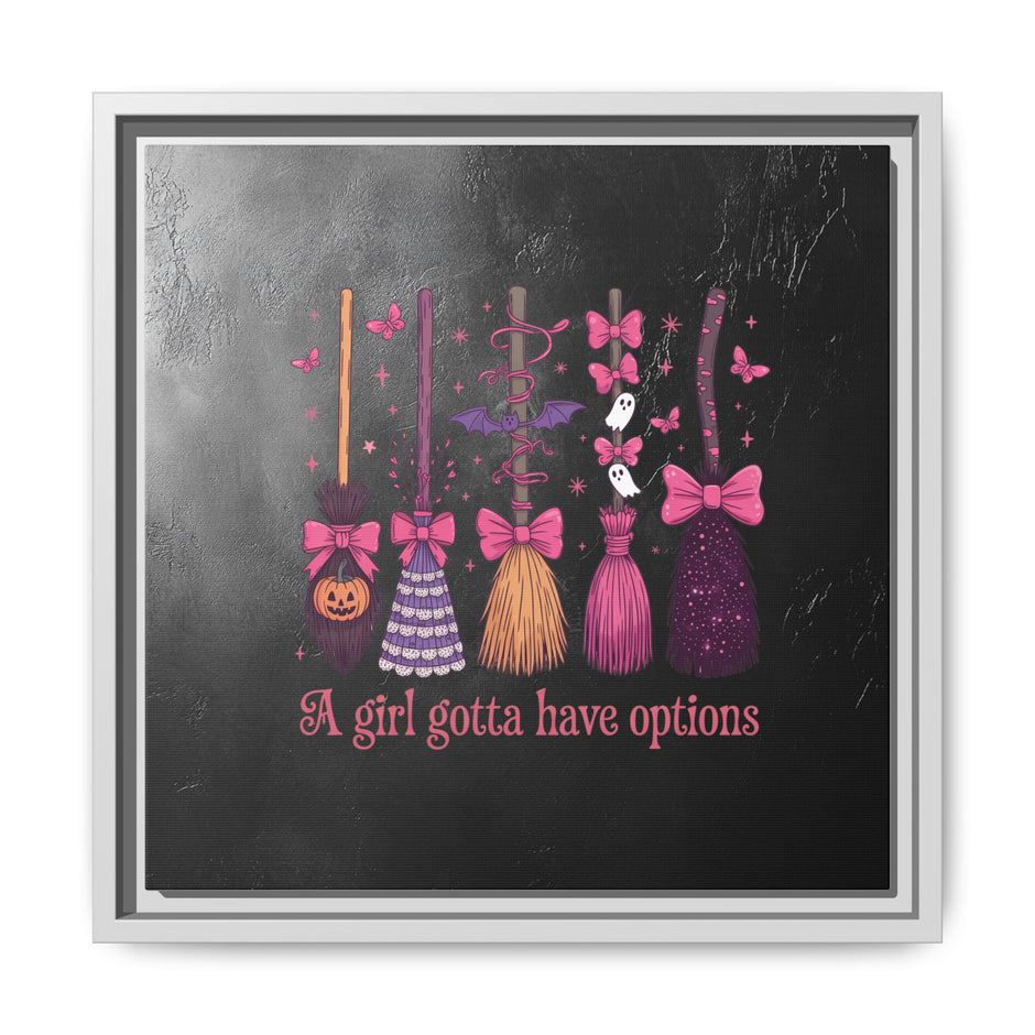 Halloween Broom Canvas Print — “A Girl Gotta Have Options” Framed Wall Art