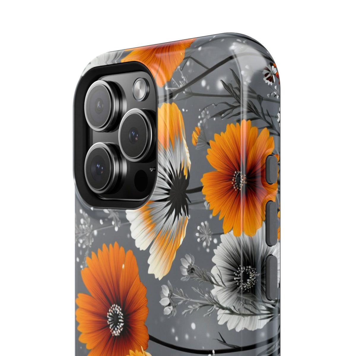 Floral Orange & Gray - Extreme Impact MagSafe Phone Case