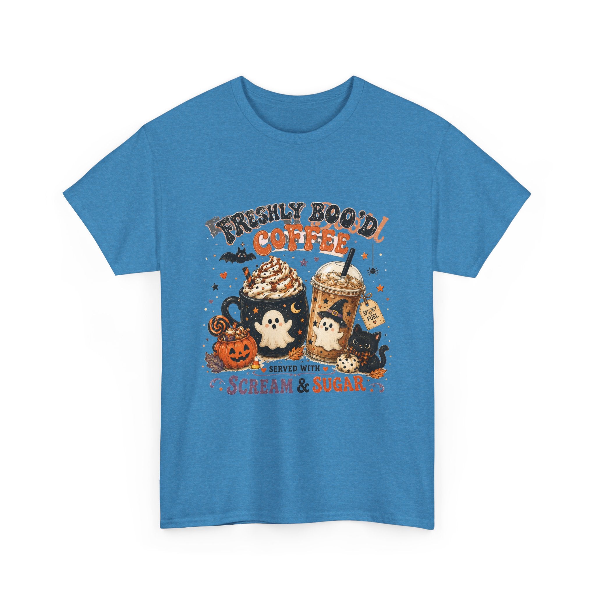Halloween Coffee Tee — “Freshly Boo’d Coffee: Served with Scream & Sugar”